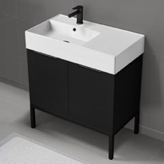 Modern Black Bathroom Vanity, 32 inch, Free Standing